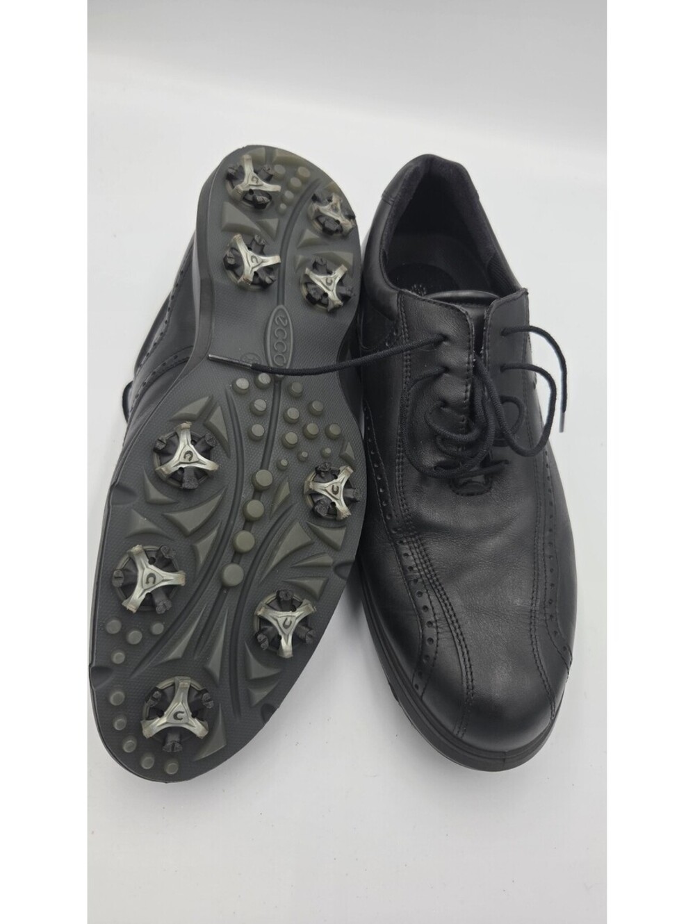 Ecco Men's Black Leather Golf Shoes Size 44 with Spiked Soles